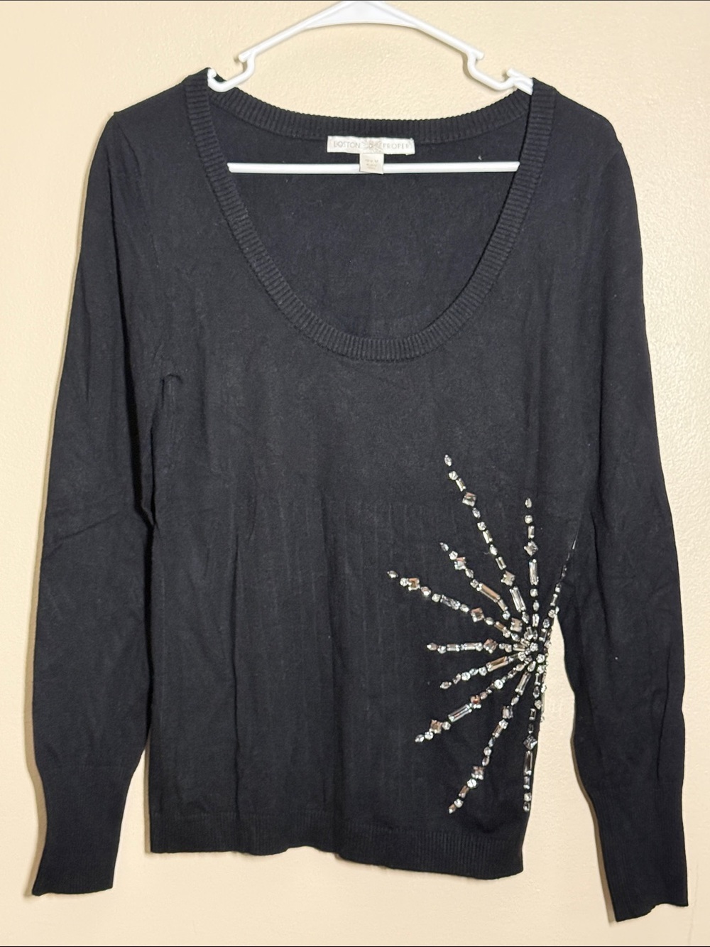 Boston Proper Black Scoop Next Beaded Sweater Size Medium